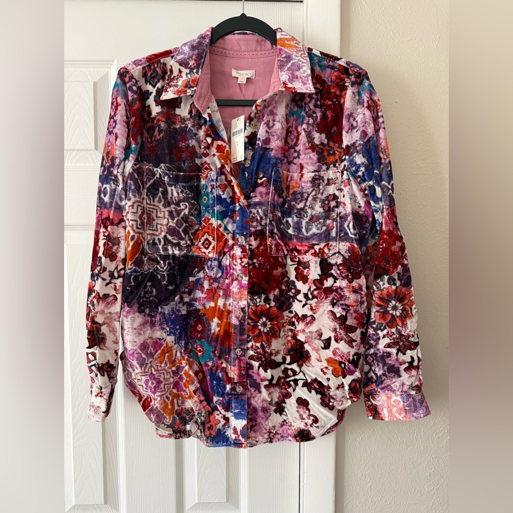 Anthropologie The Hadley Velvet Relaxed Buttondown Shirt by Pilcro size Small - Picture 2 of 5